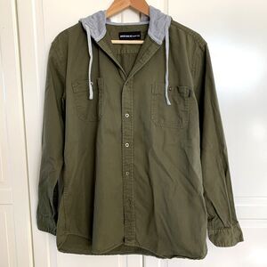 Molokai Surf Co Green Gray Button Up Hooded Shirt Jacket Long Sleeve Mens L